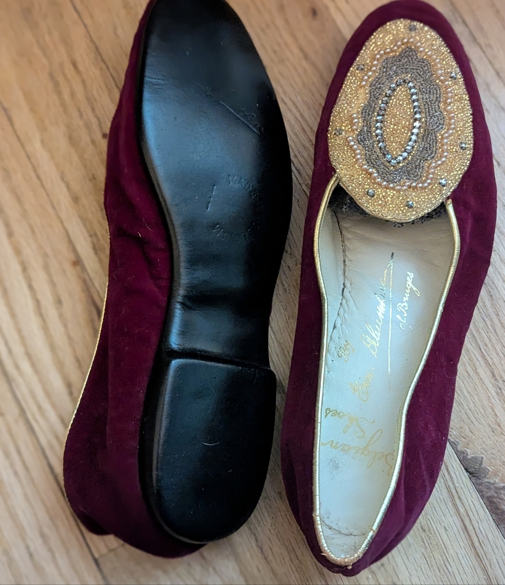 Bourbon and Bowties Burgundy Flats with Gold Accent
